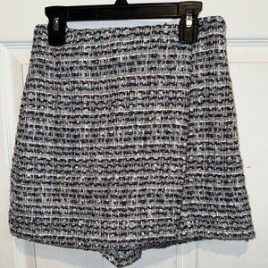 Zara Navy & White Tweed High-Waist Skort